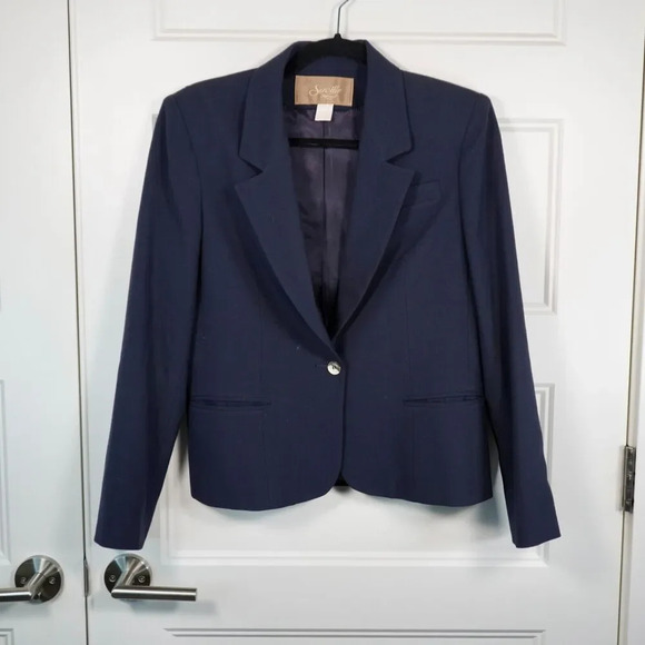 Vintage Saville Women’s Lined 100% Pure Wool Navy Business Blazer Size 6 - Picture 7 of 7